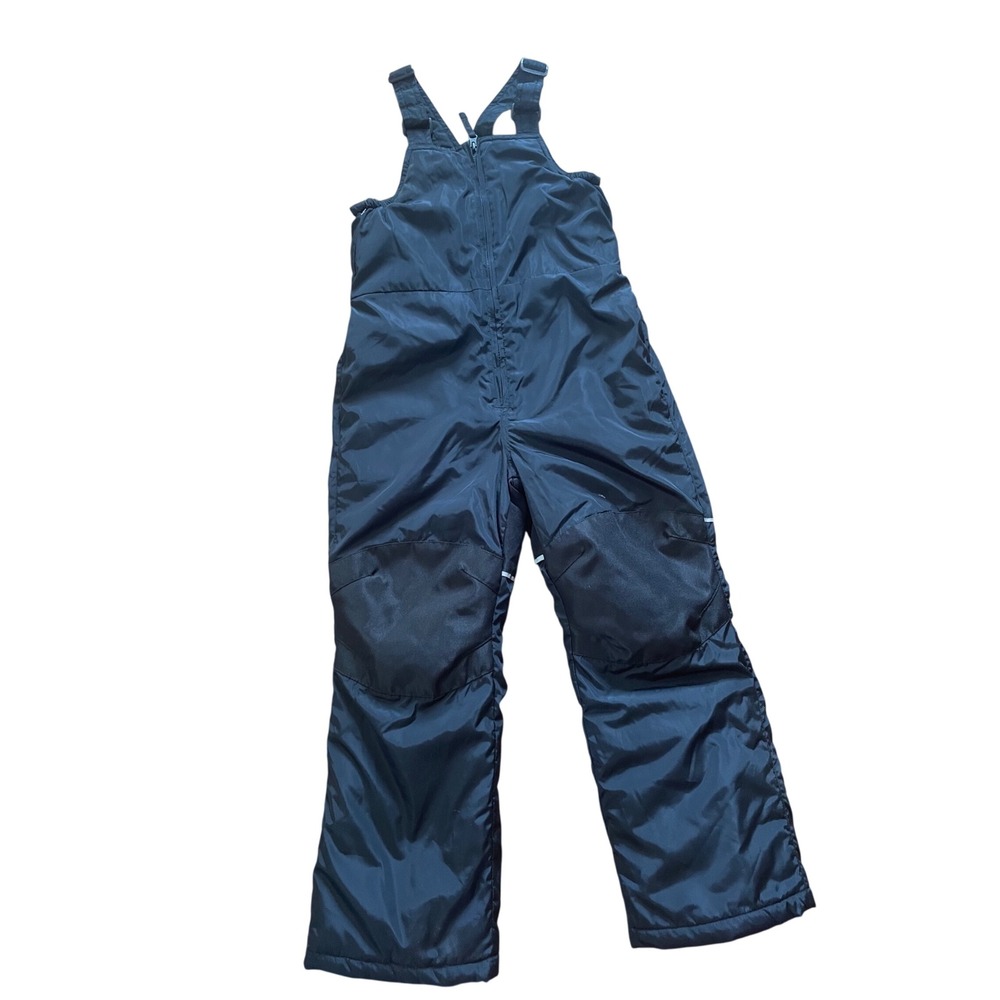 Lands' End Kids Black Insulated Snow Bib Overalls Size S 6-7 Reinforced Knees